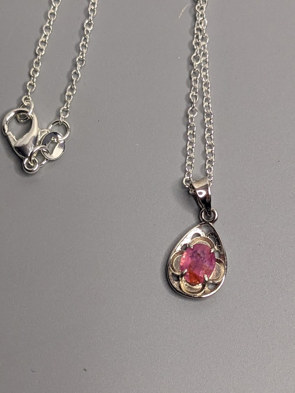 Sterling Silver Sapphire Pink Necklace0.76ct Tanzania Natural Gemstone Untreated